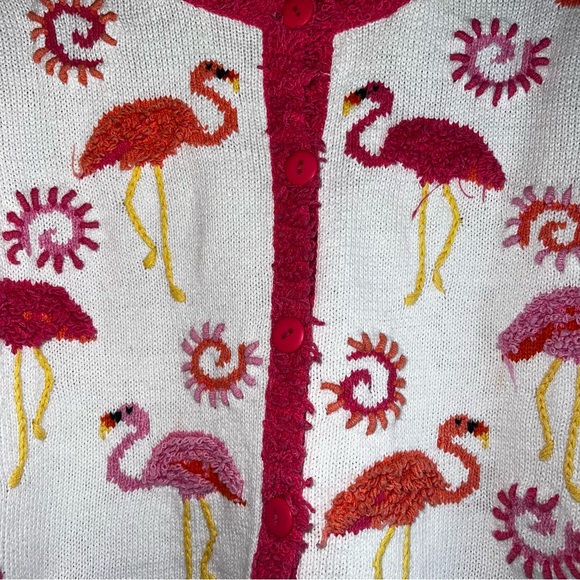 Vintage Jane’s Closet Flamingo 3/4 Sleeve Button Front Cardigan Sweater Sz M - Picture 5 of 14